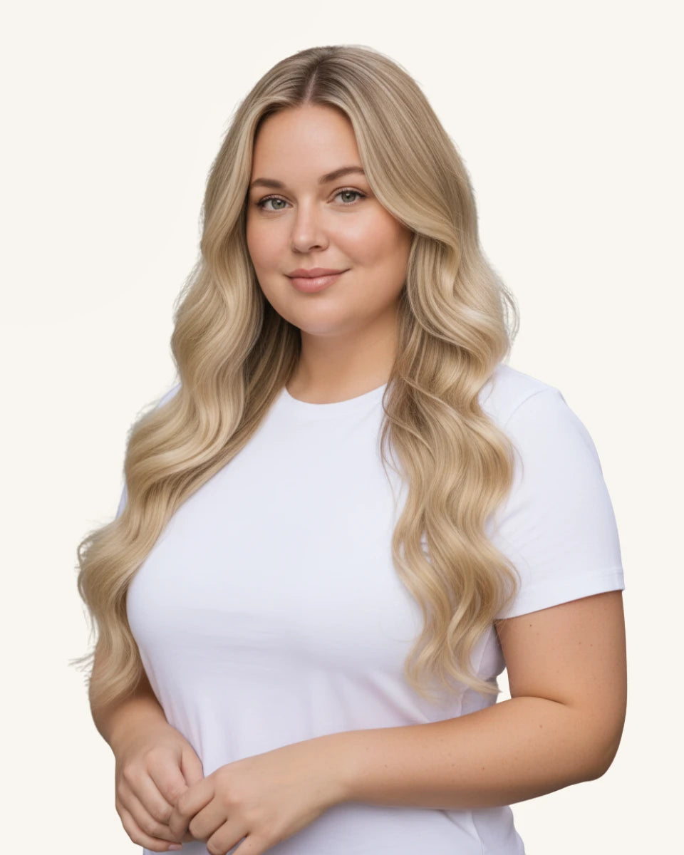 Long blonde highlight clip-in human hair