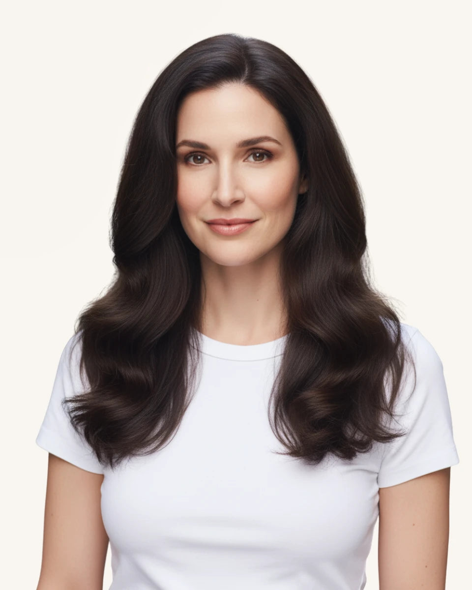 Chocolate brown clip-in extensions for natural volume