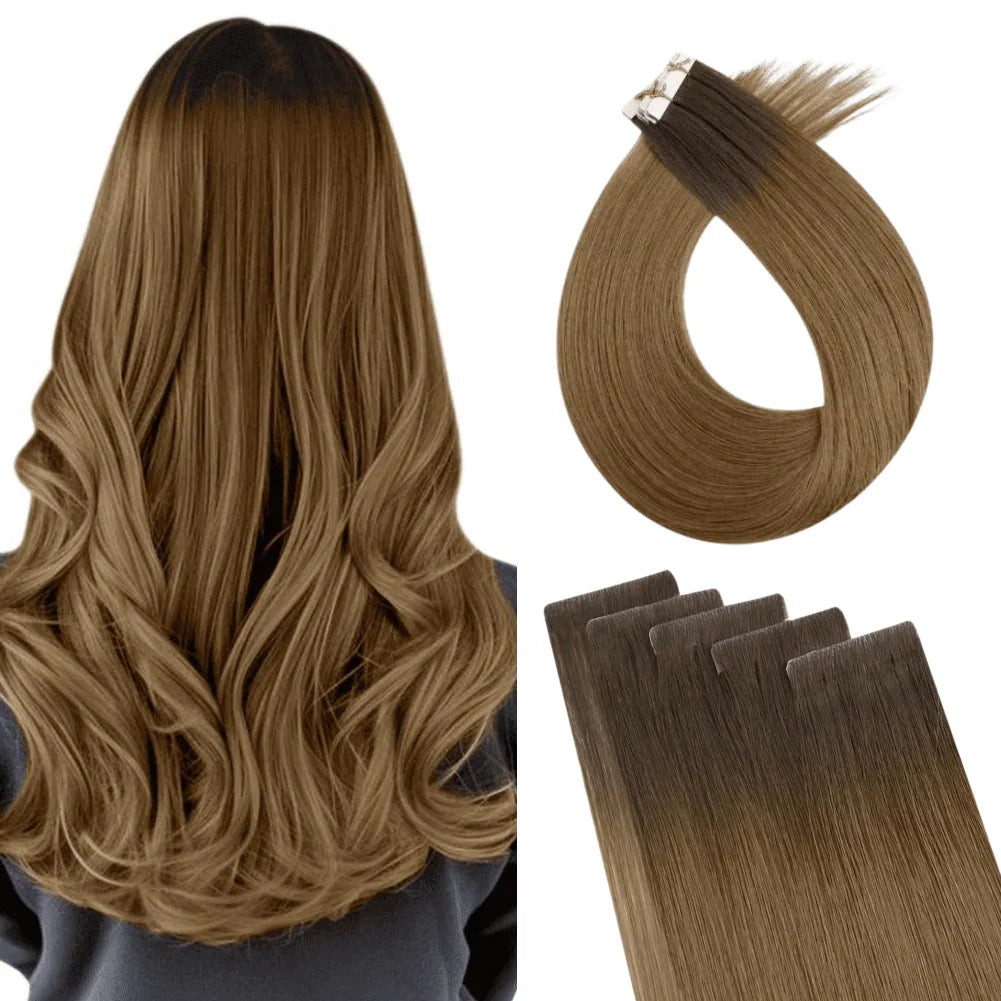 [BUY 2 GET 1]Tape in Hair Extensions Seamless Injection Tape In Hair Balayage Hair #R3/T8