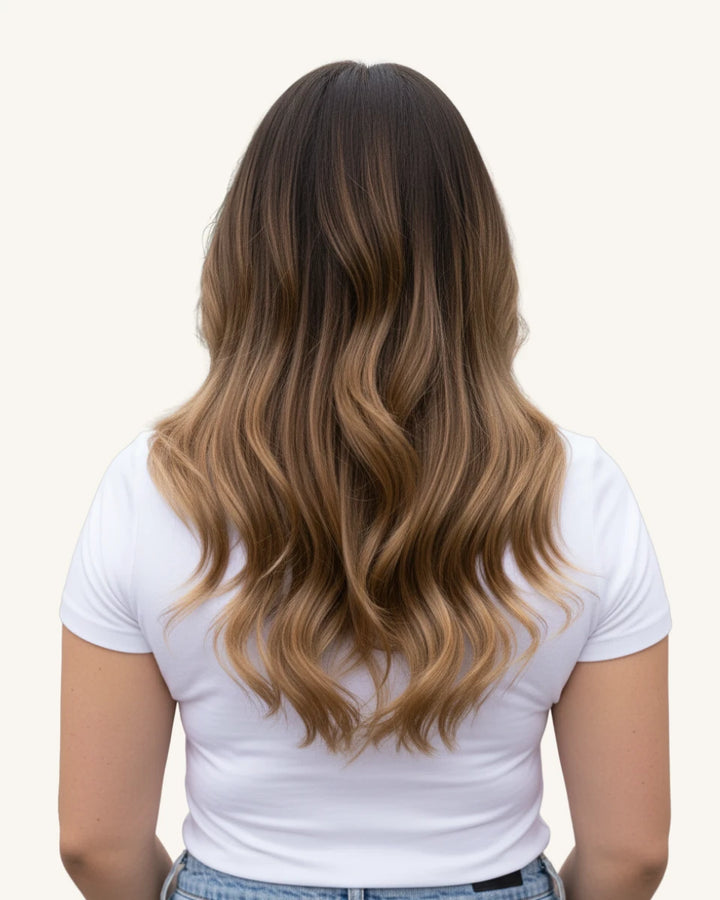 Dimensional brown blonde clip-in extensions