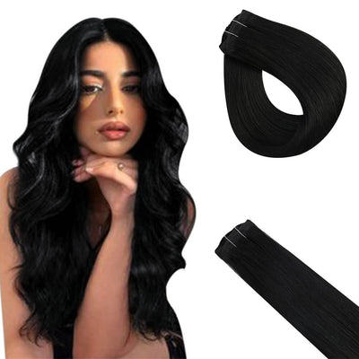 Virgin Human Hair Clip in Extensions Seamless Jet Black Color #1