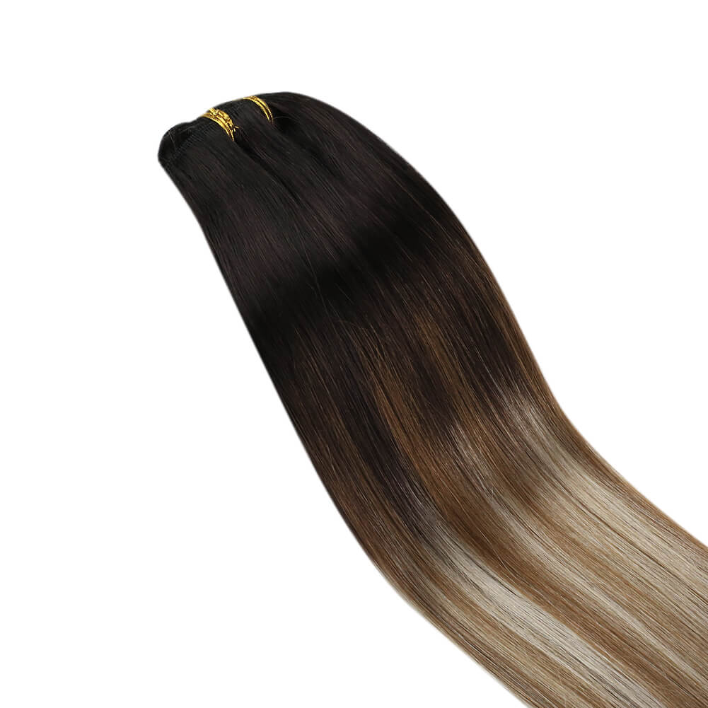 [Clearance]7 Pcs Human Hair Extensions Clip On Balayage Color 100% Remy Hair #1B/10/60