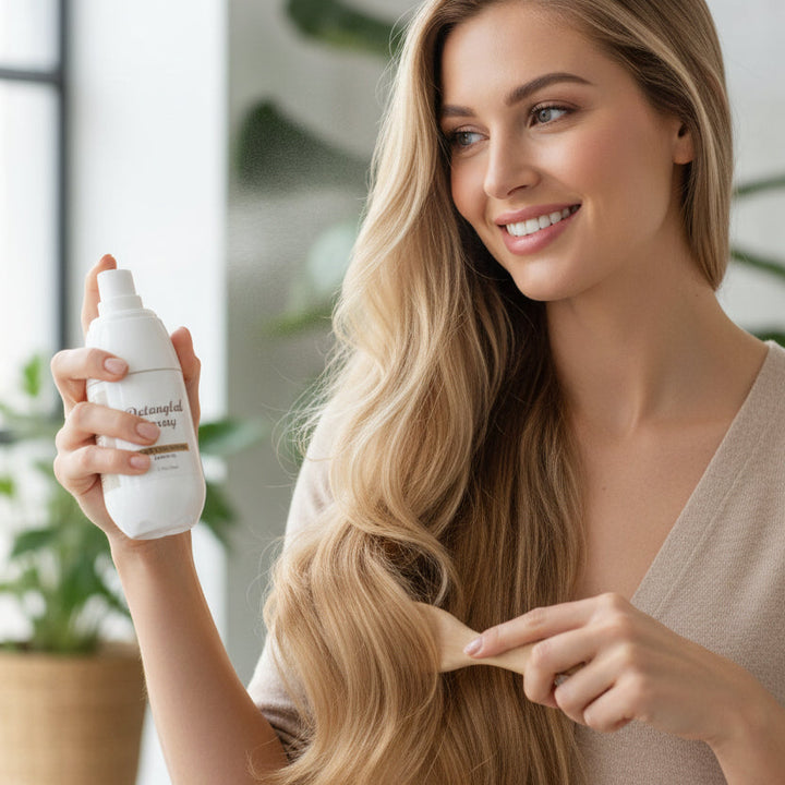 Frizz-free hair extensions after Detangler Spray