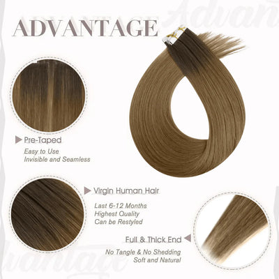 [BUY 2 GET 1]Tape in Hair Extensions Seamless Injection Tape In Hair Balayage Hair #R3/T8