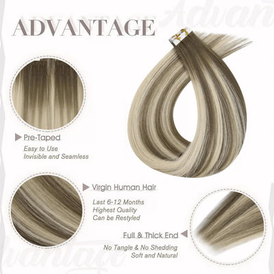 [BUY 2 GET 1]Tape in Hair Extensions Seamless Injection Tape In Hair Balayage Hair #7/7/ICY