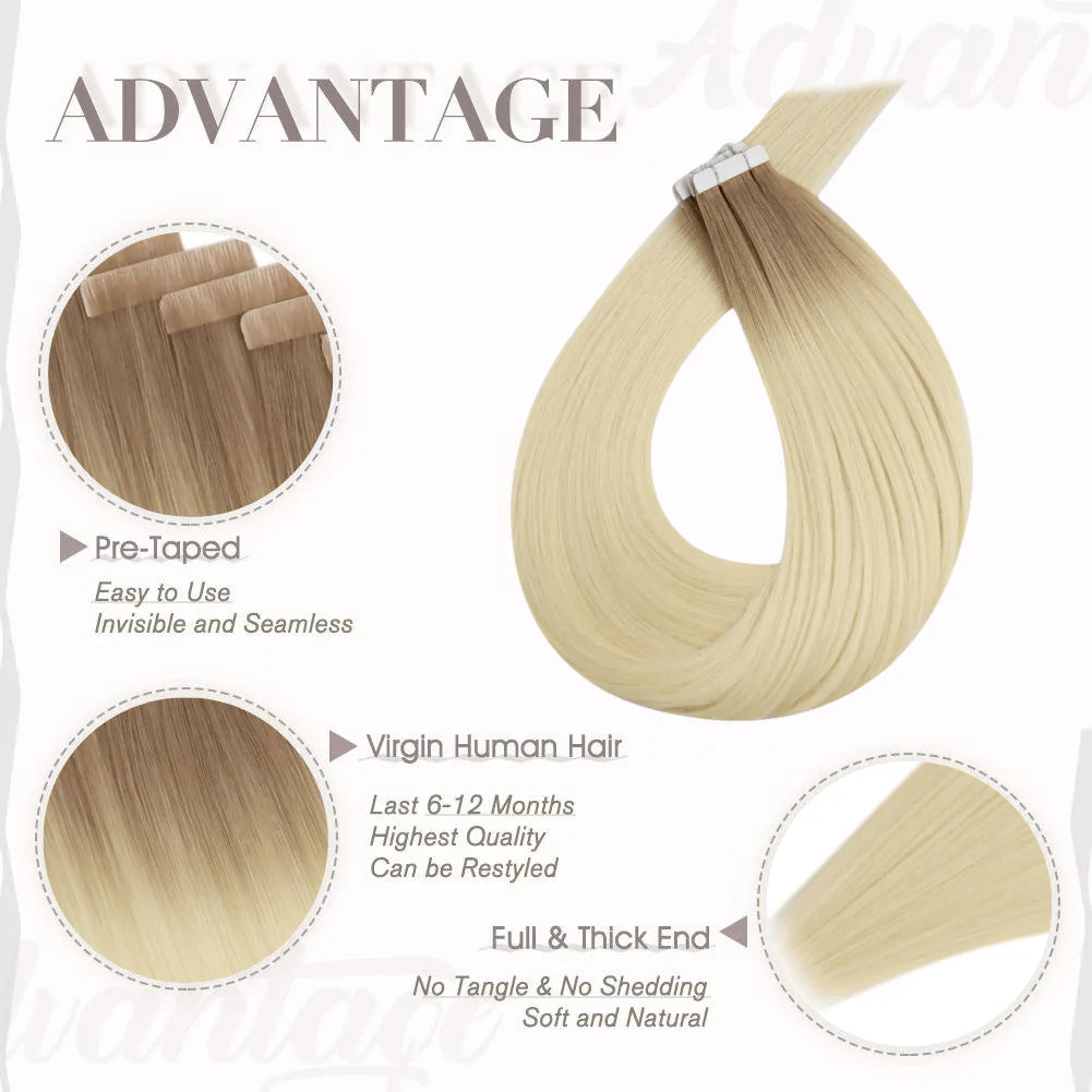 [BUY 2 GET 1]Tape in Hair Extensions Seamless Injection Tape In Hair Balayage Hair #R8/T60