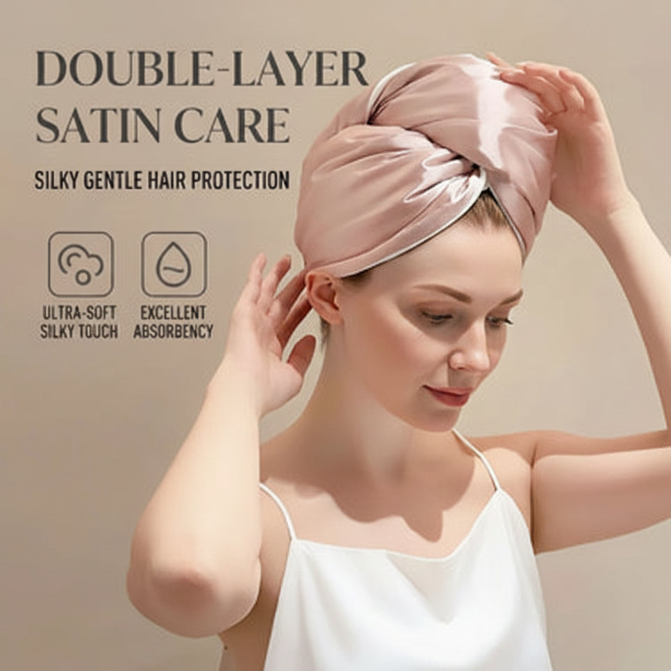 coral fleece hair cap, satin hair drying towel