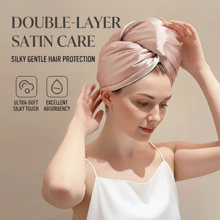 coral fleece hair cap, satin hair drying towel