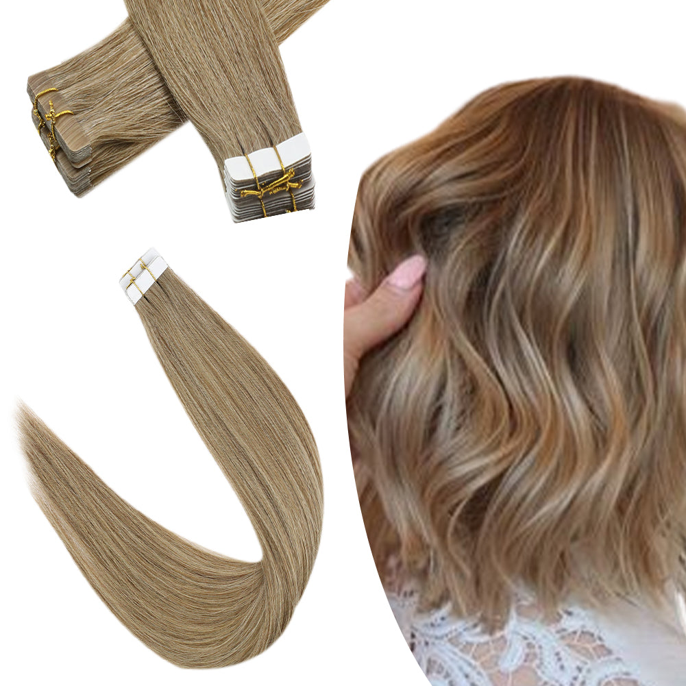 [SALE] Tape in Hair Extensions  Brown Blonde Real Human Virgin Hair Extensions #M6/18