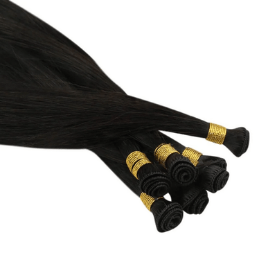 Sew in Hair Extensions Jet Black Virgin Hand Tied Weft Brazilian Hair Bundles #1