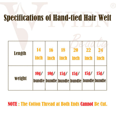 hand tied hair weft length and weight chart