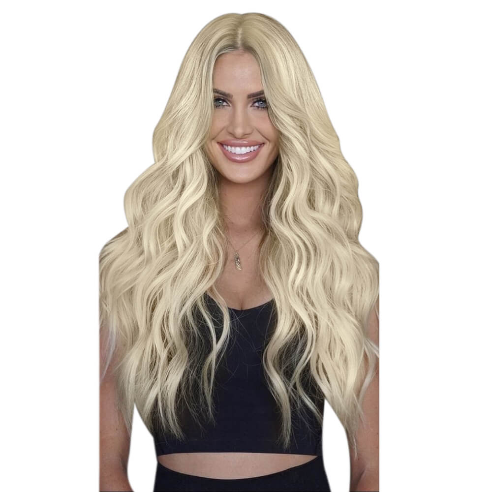 Virgin Weft Hair Extension Invisible Injected Flat Weft With Hole Platinum Blonde#60
