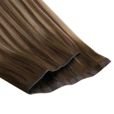 Virgin Weft Hair Extension Invisible Injected Flat Weft With Hole Balayage #4/27/4