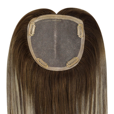 [US Only][Half Price][150% High Density Upgrade] Human Large Hair Topper Balayage Color Without Bangs Remy Clip in Hair For Women (#4/27/4)