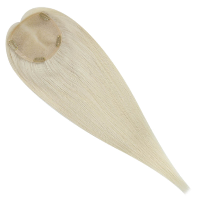 [US Only][Half Price] [150% High Density Upgrade] Real Remy Clip in Crown Large Hair Topper Hand-Made Hair Piece Platinum Blonde Without Bangs (