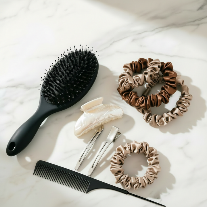 Hair Styling Bundle Set – Comb, Brush, Scrunchies, Clips &amp;amp; Shark Clip
