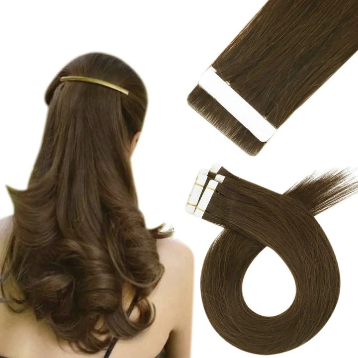 medium brown VIRGIN invisible tape in hair for women
