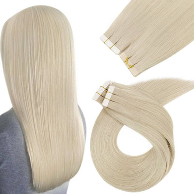 Platinum Blonde Virign Tape in Hair Extensions Skin Weft Glue on Hair #60