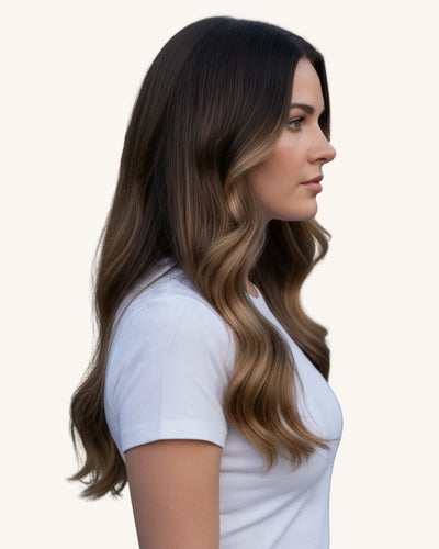 Brunette root with blonde highlights clip-in human hair