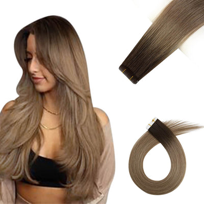 virgin+ tape in dark brown hair extensions human hair