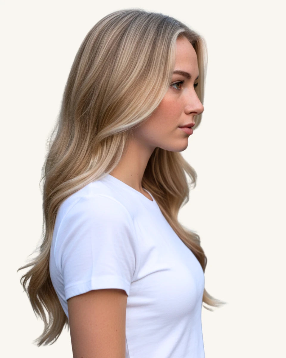 Mixed blonde clip-in extensions for a natural blended look