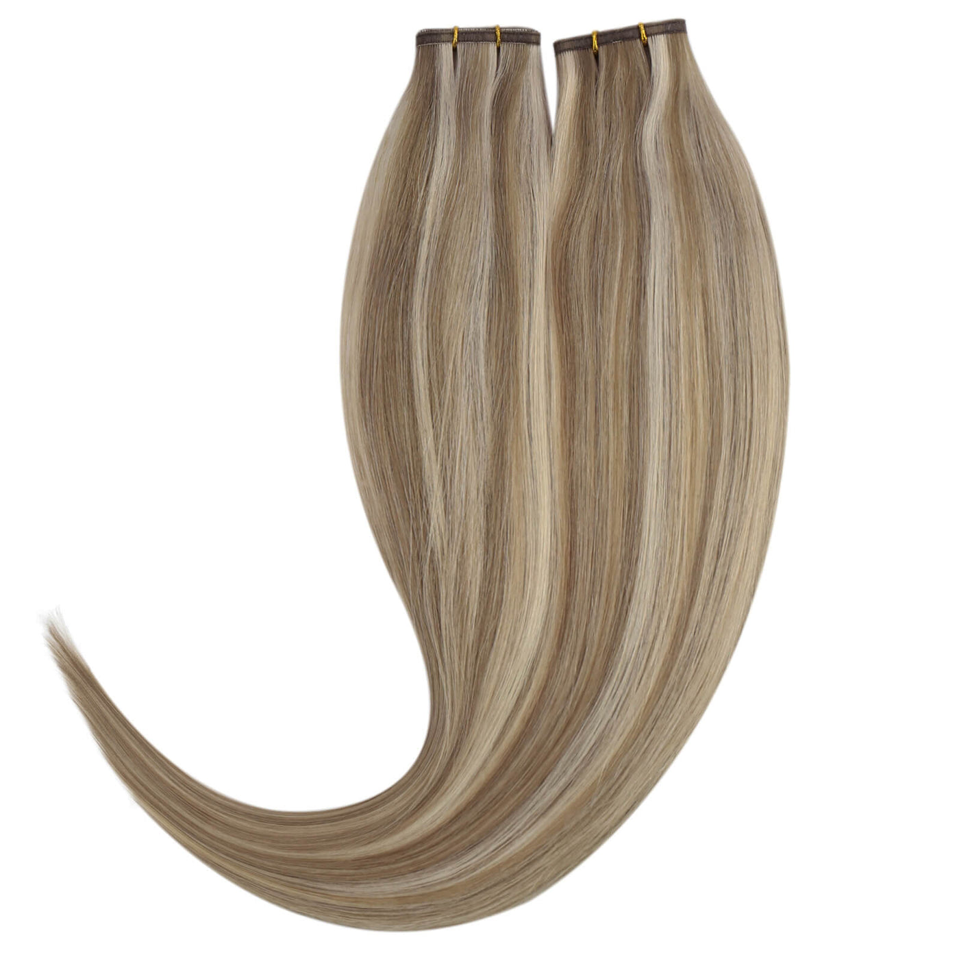 Flat Silk Weft PU Sew In Human Virgin Hair Blonde Highlights Platium Blonde For Women #P8/60