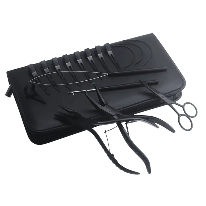 Professional Weft Hair Extension Tool Kit – 17-Piece Stainless Steel Set for Stylists &amp; Salons