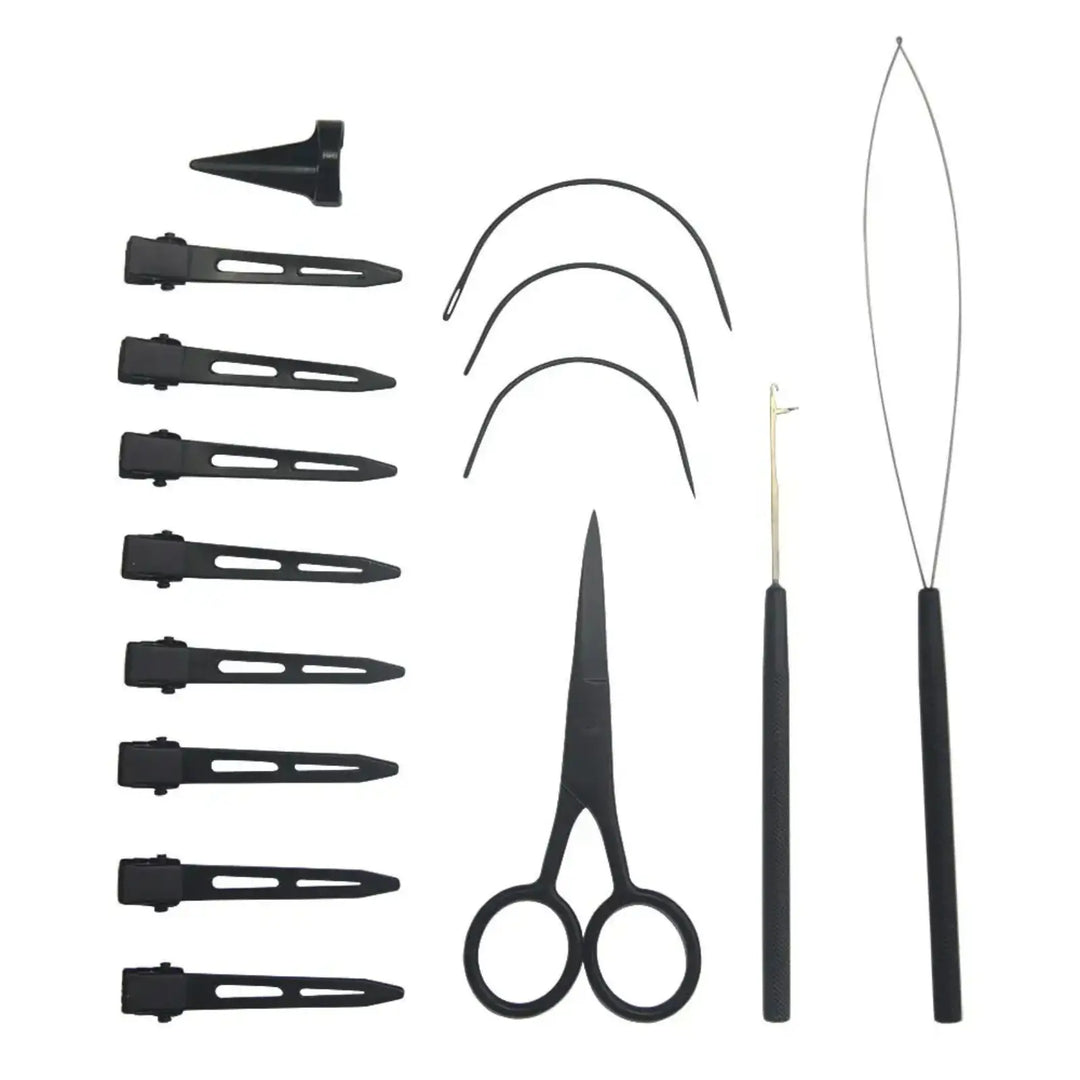 Professional Weft Hair Extension Tool Kit – 17-Piece Stainless Steel Set for Stylists &amp; Salons
