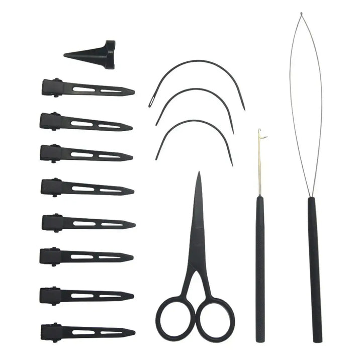 Professional Weft Hair Extension Tool Kit – 17-Piece Stainless Steel Set for Stylists &amp; Salons