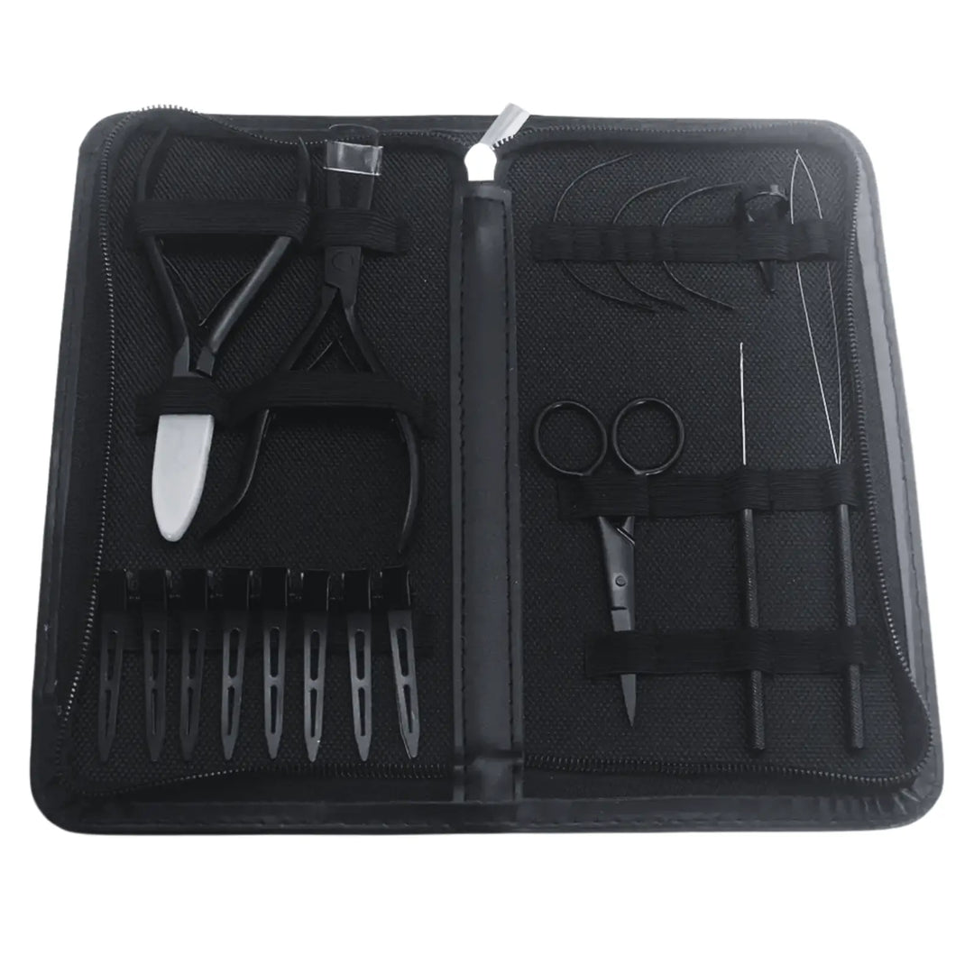 Professional Weft Hair Extension Tool Kit – 17-Piece Stainless Steel Set for Stylists &amp; Salons