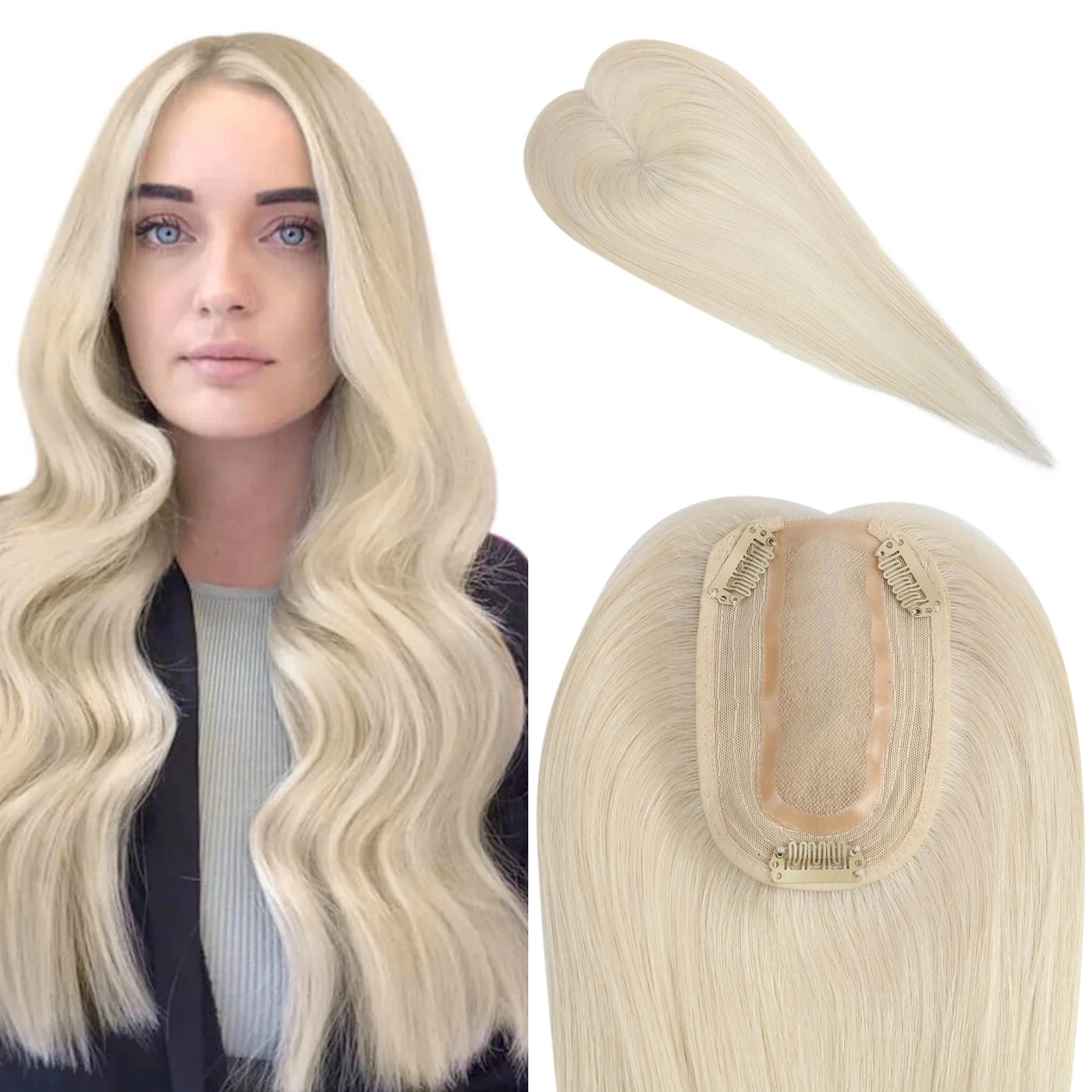 light blonde hair topper-100% human hair blonde topper