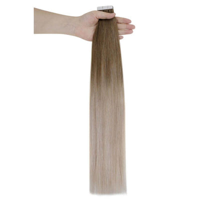 [Fixed Price $19.99] Remy Tape in Hair Extension Light Brown and Dark Ash Blonde with Platinum Blonde Remy Hair# 8/60/18
