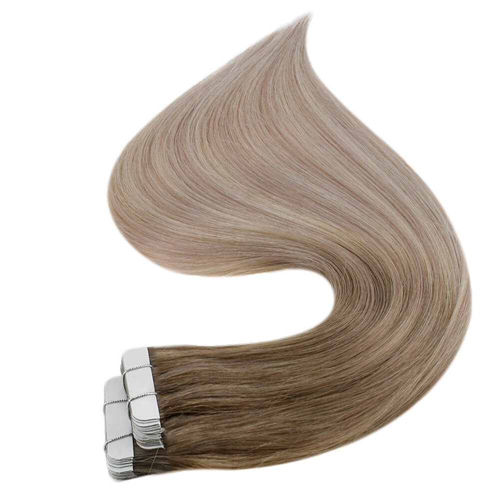 [Fixed Price $19.99] Remy Tape in Hair Extension Light Brown and Dark Ash Blonde with Platinum Blonde Remy Hair# 8/60/18