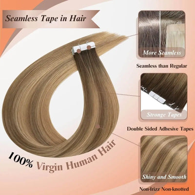 [BUY 2 GET 1]Tape in Hair Extensions Seamless Injection Tape In Hair Balayage Hair #2-4-27