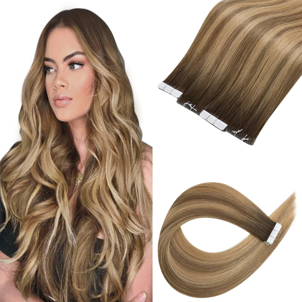 [BUY 2 GET 1]Tape in Hair Extensions Seamless Injection Tape In Hair Balayage Hair #2-4-27
