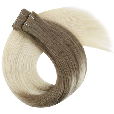 Virgin Invisible Seamless Injected Tape in Hair extensions Medium Brown Blonde #8/60