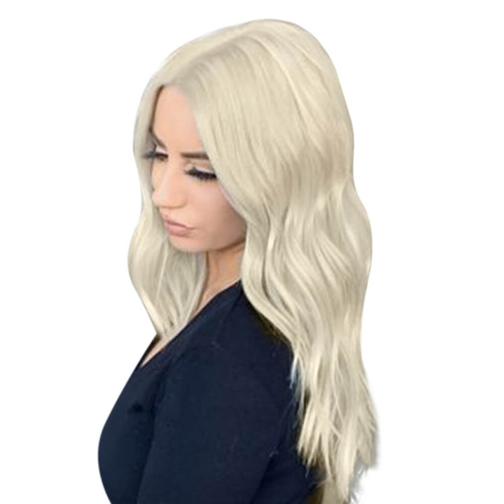 [US Only][Half Price] [150% High Density Upgrade] Real Remy Clip in Crown Large Hair Topper Hand-Made Hair Piece Platinum Blonde Without Bangs (