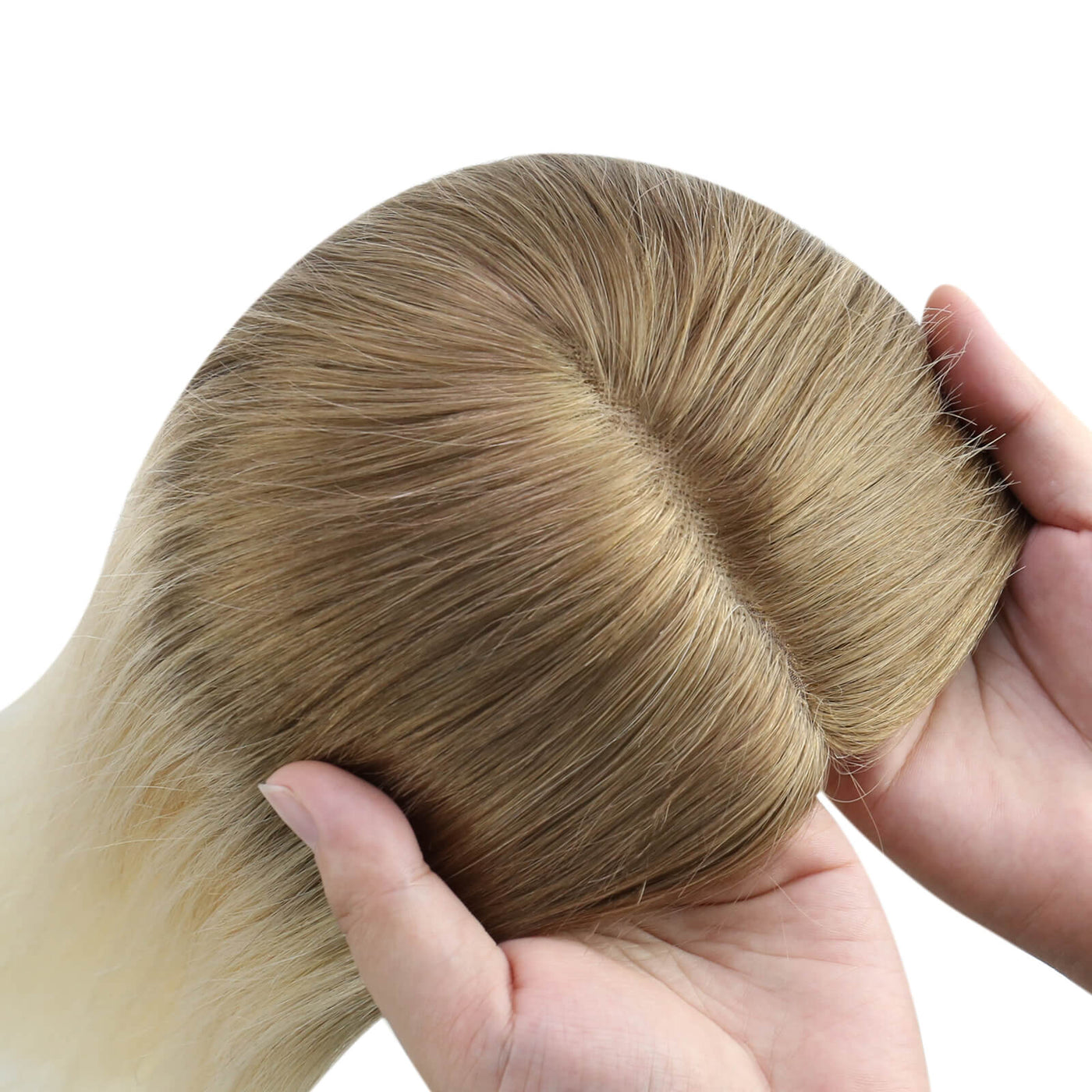 [150% High Density Upgrade] Large Hair Topper Slanted bangs Hand Made Hairpieces Highlights Blonde For Women  (#T10/613)