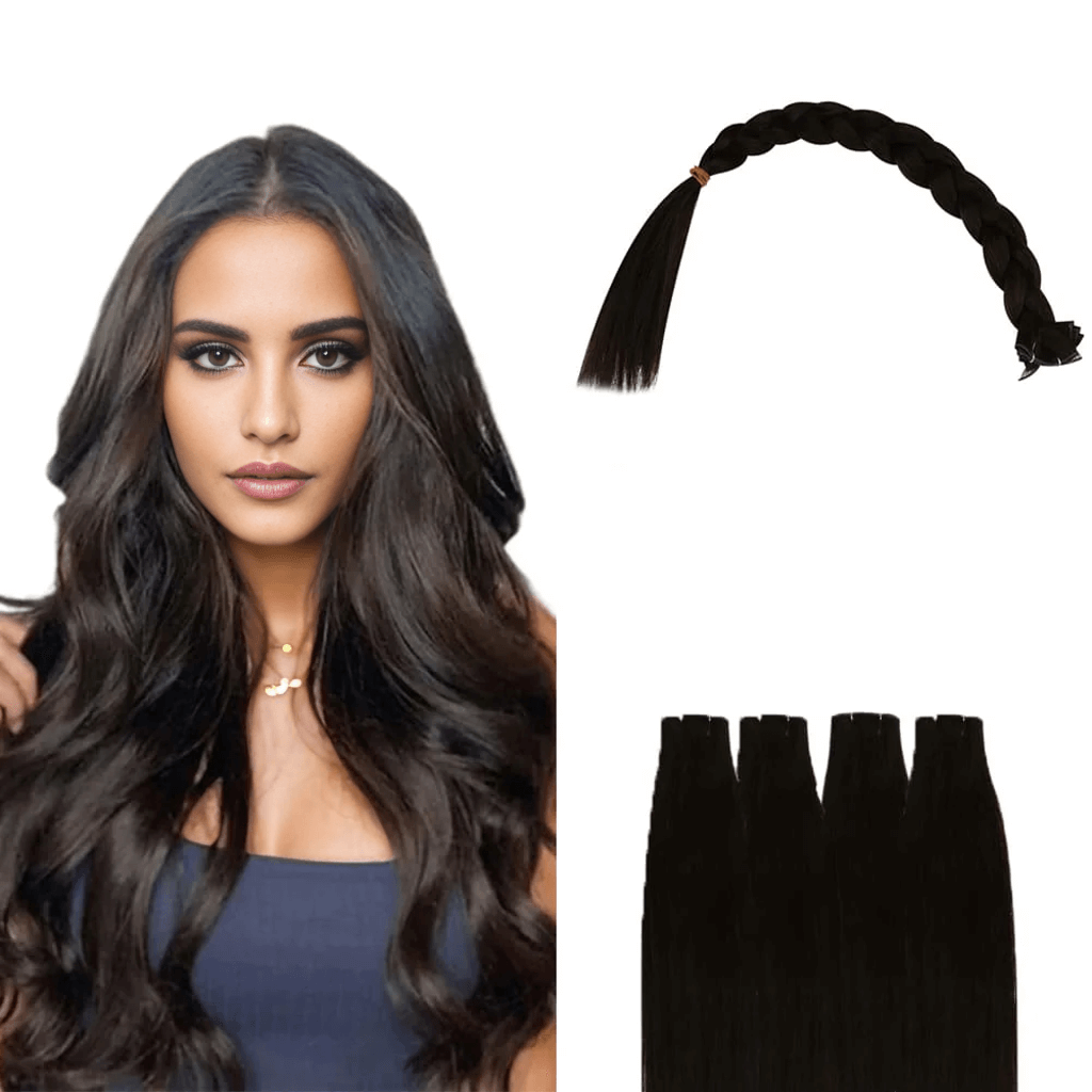 Virgin human hair genius weft in darkest brown color
