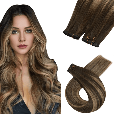 pu weft virginsew in hair highlight brown