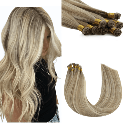 Virgin+ Hand-tied Hair Real Human Balaygae Hair Weft Extensions #8/8/613