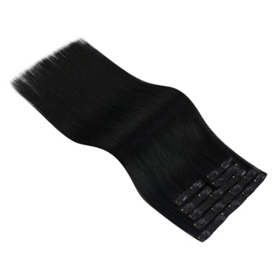 Virgin Human Hair Clip in Extensions Seamless Jet Black Color #1