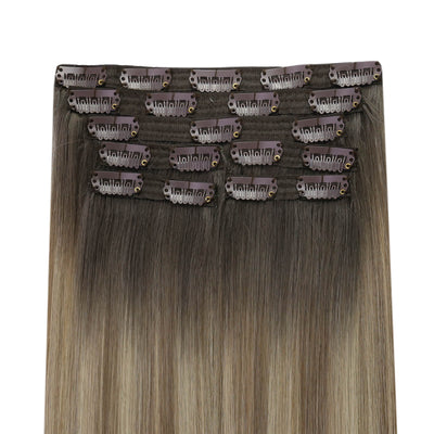 Virgin Human Hair Clip in Extensions Seamless Balayage Brown Blonde #5/7/20