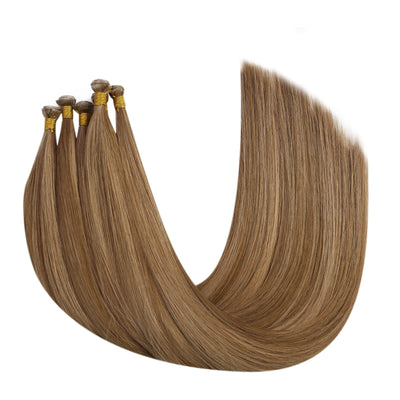 [virgin+]Genius Weft Hair Extensions virgin+ Hair Bundles Human Straight Weave Highlight Brown#P6/10
