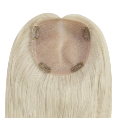 [US Only][Half Price] [150% High Density Upgrade] Real Remy Clip in Crown Large Hair Topper Hand-Made Hair Piece Platinum Blonde Without Bangs (#60)
