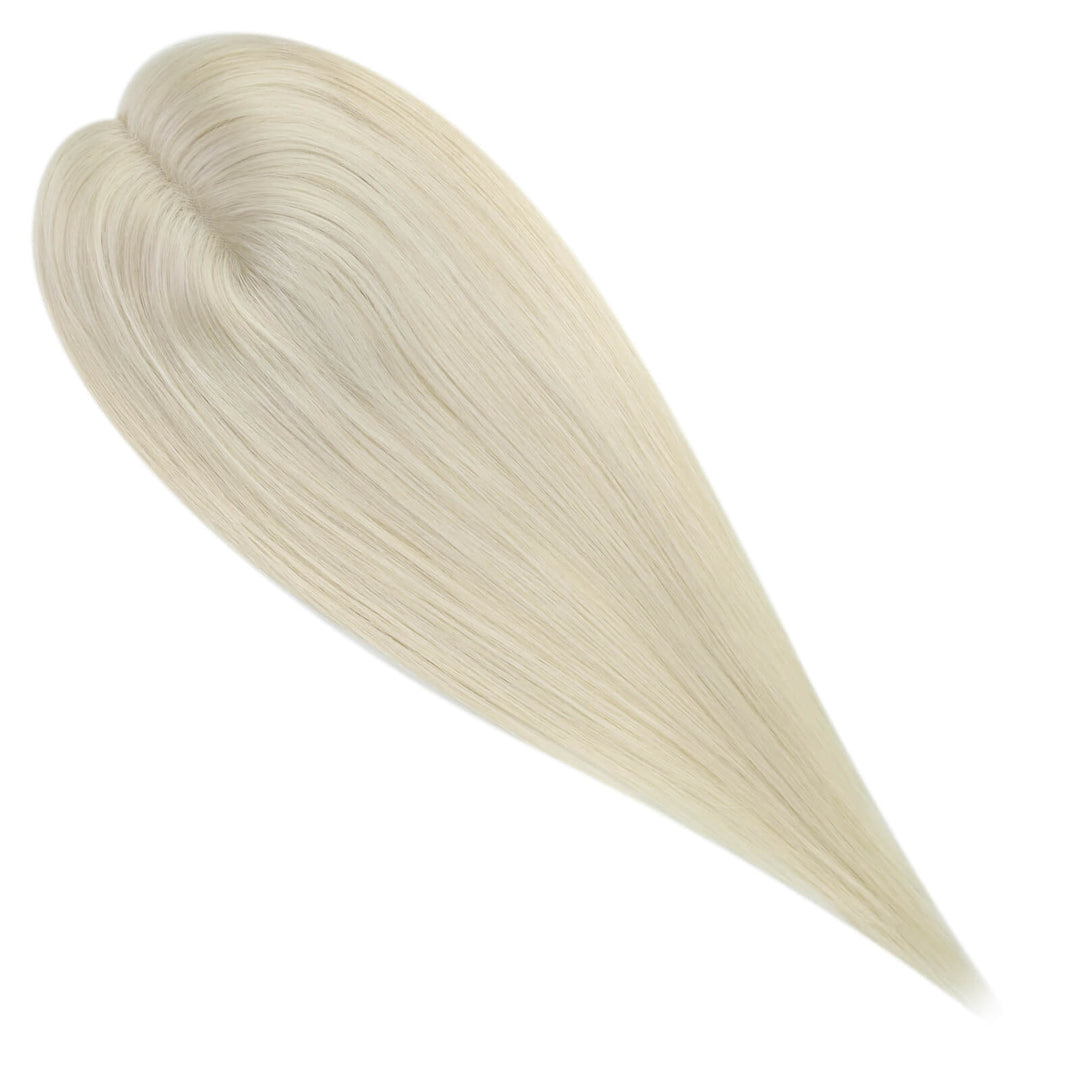 [US Only][Half Price] [150% High Density Upgrade] Real Remy Clip in Crown Large Hair Topper Hand-Made Hair Piece Platinum Blonde Without Bangs (