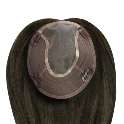 [US Only][Half Price]Vivien Real Hair Pieces With Clips 100% Human Hair Topper Black and Brown Balayage Mono Base  #2/6/18