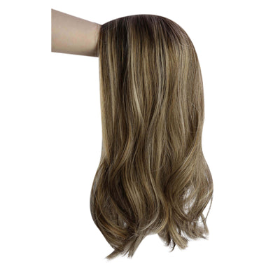 Virgin Human Hair Topper Double Drawn Body Wave Balayage Golden Brown With Blonde #6/10/16