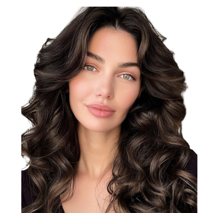 Woman wearing Vivien Virgin Fishnet Hair Topper 