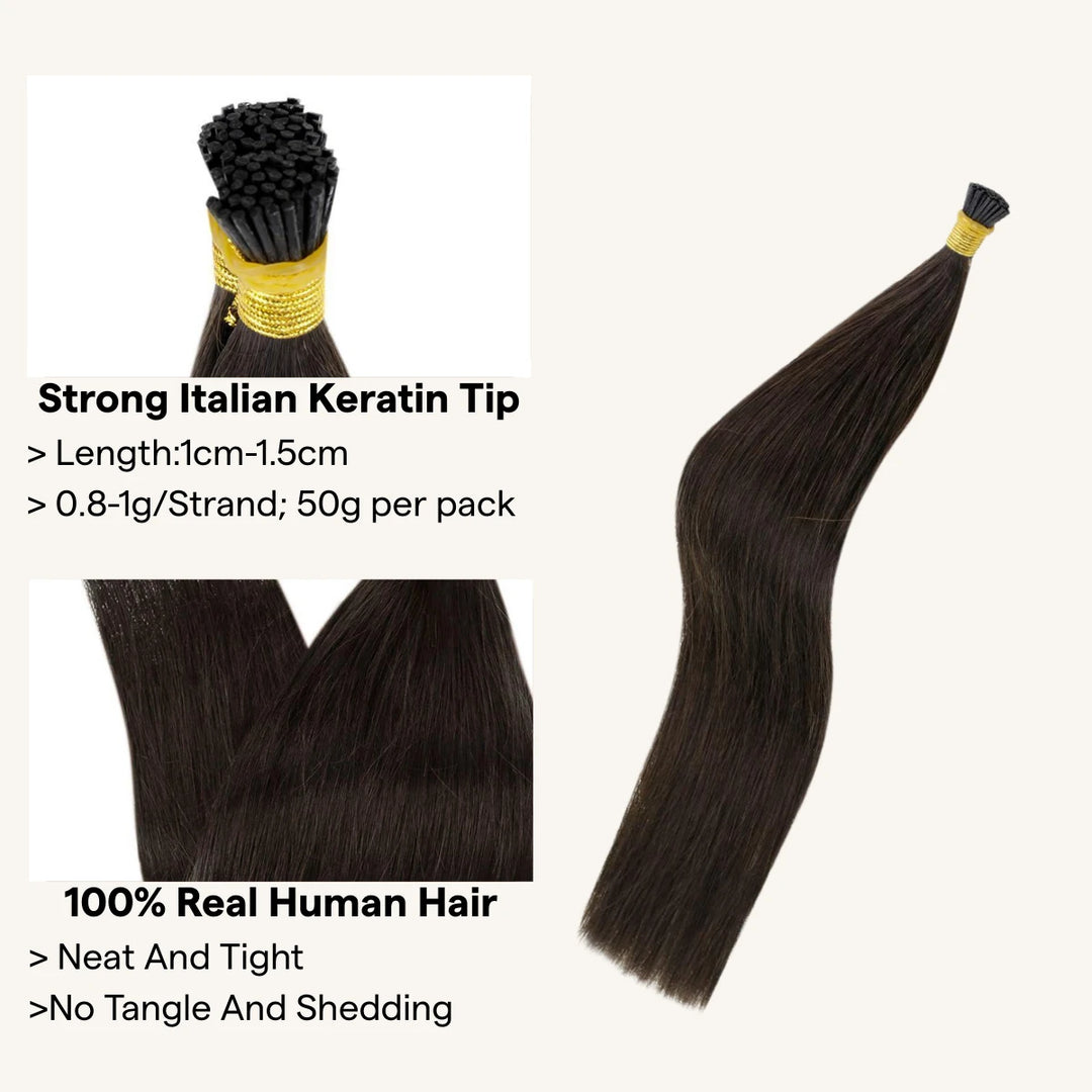 I-Tip Human Hair Extensions Pure Color Darkest Brown Silky Straight Remy Hair Extensions Keratin Hair 